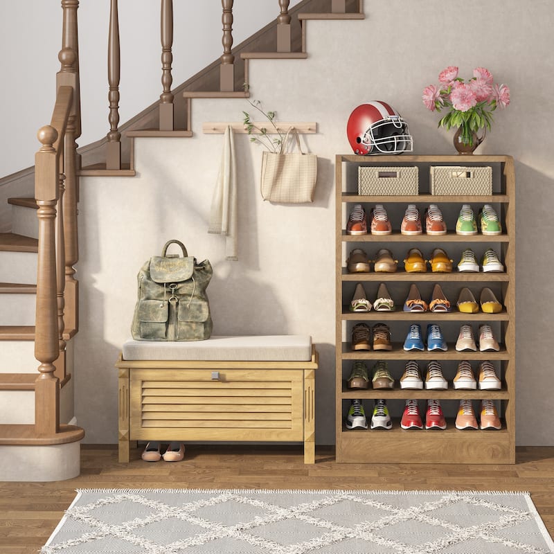 Adjustable 8-Tier Shoe Rack, Wooden Shoe Shelf Shoe Storage Cabinet