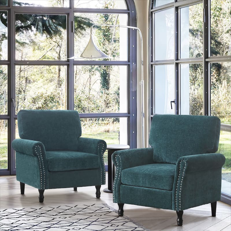 Modern Upholstered Armchair Nailhead Trim Accent Chair (Set of 2) - Dark Teal