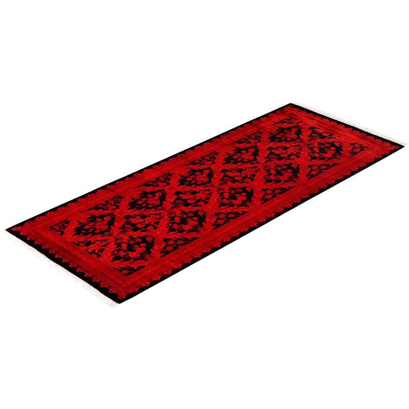 Overton Hand Knotted Wool Vintage Inspired Modern Contemporary Overdyed Red Area Rug - 2' 6" x 6' 4"