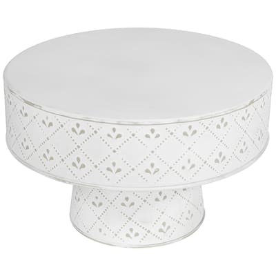 Embossed Round Iron Cake Stand - 11.75" - White