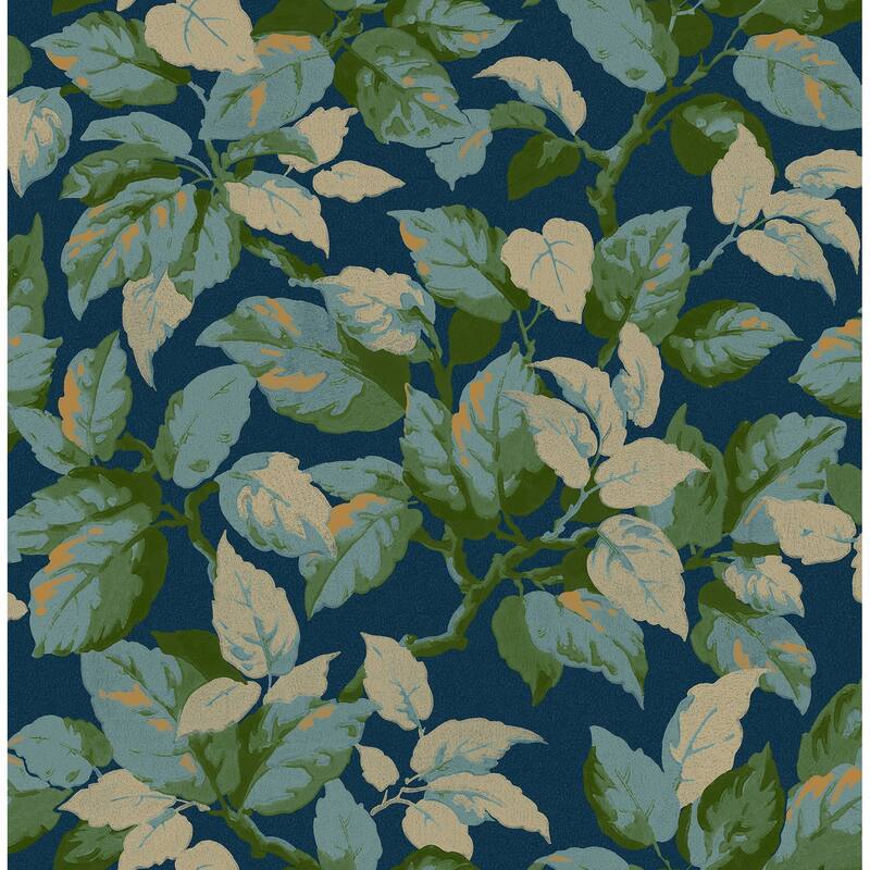 Canopy Navy Leaf Wallpaper