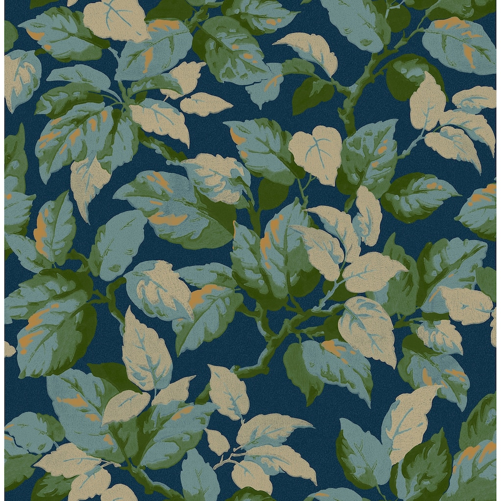 Canopy Navy Leaf Wallpaper