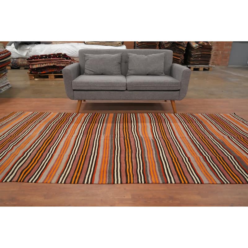 Hand Woven Oriental 100% Wool Carpet Southwestern Geometric Multi-Colored Kilim Area Rug - 10' 2'' X 5' 0''