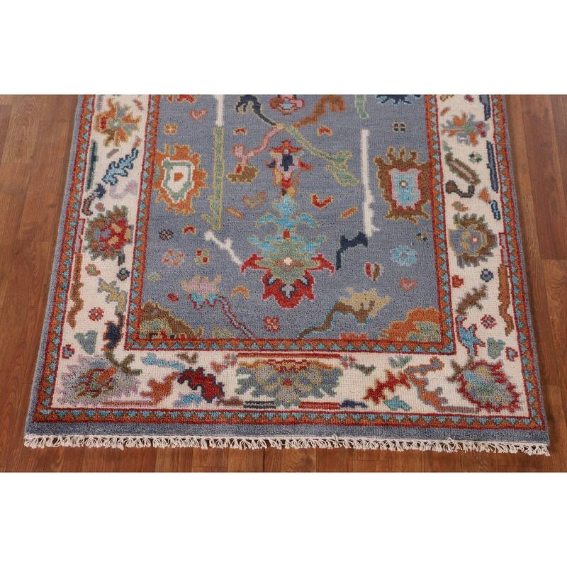 Floral Blue Oushak Oriental Area Rug Handmade Wool Carpet - 4'0" x 5'11"
