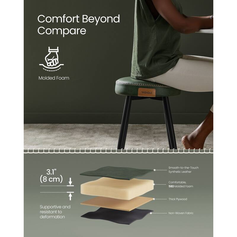 Mid-Century Modern Dining Stools, Synthetic Leather with Stitching - 20.3"D x 20.3"W x 30"H