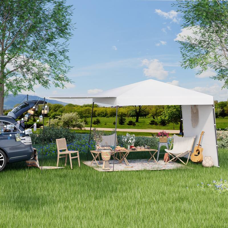 10x10 FT Pop-Up Canopy with 2 Sidewalls - Heavy-Duty Waterproof, UV-Resistant Tent for Outdoor Events, Markets & Gatherings - 10'x10' - White