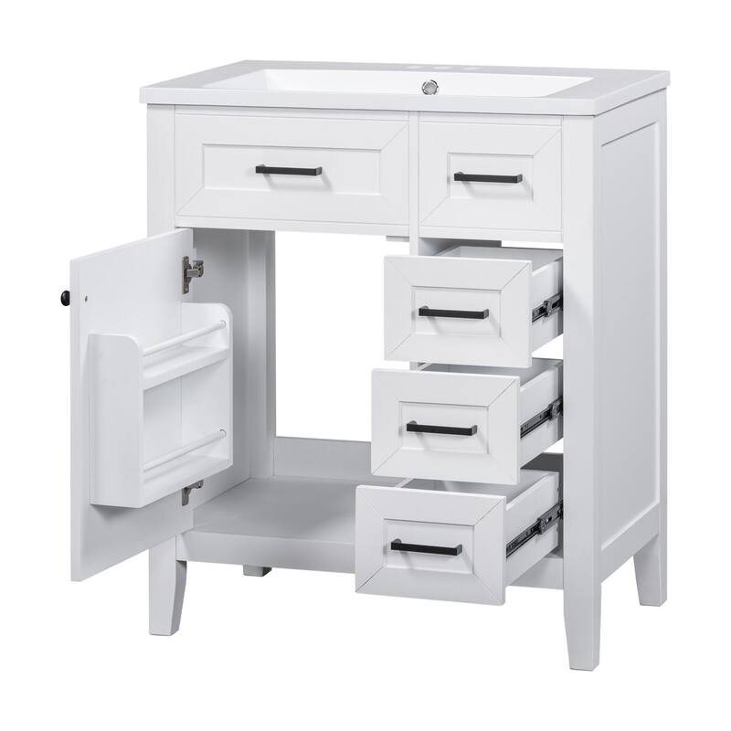 30 inch Freestanding Bathroom Vanity Set in White with Integrated Ceramic Sink - 30'' x 18''