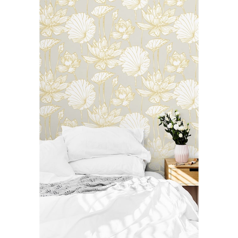 NextWall Lotus Floral Peel and Stick Wallpaper
