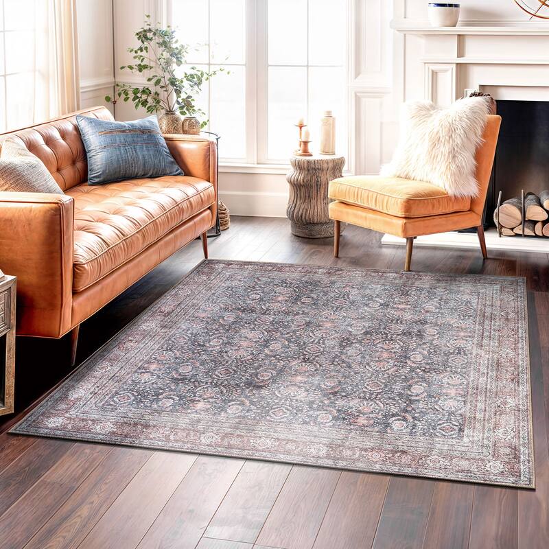 World Rug Gallery Vintage Inspired Machine Washable Non Slip Area Rug