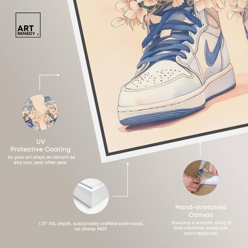 Gentle Blue Sneakers and Flowers Canvas by Art Remedy