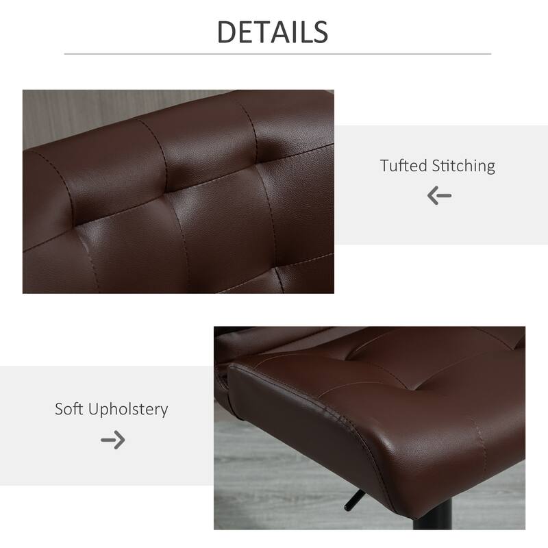 HOMCOM Set of 2 Bar Height Chairs with Adjustable Seat Height, Thick Padded Cushion and Metal Footrest for Home Bar