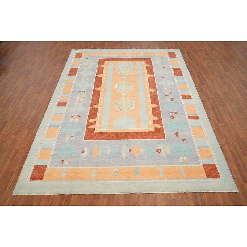Hand Knotted Oriental 100% Wool Carpet Modern Geometric Multi-Colored Gabbeh Area Rug - 12' 0'' X 9' 8''