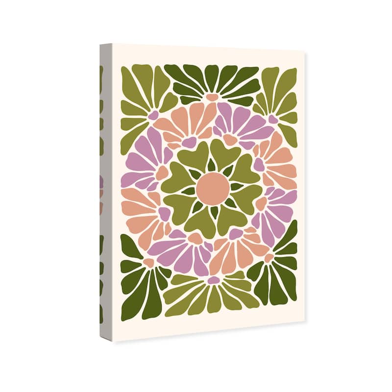 Wynwood Studio Canvas Floral and Botanical Greenery Circle Poster Green and Pink Modern & Contemporary Wall Art Canvas Print