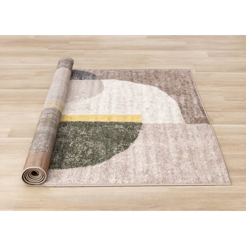 Cream Green Yellow Geometric Area Rug