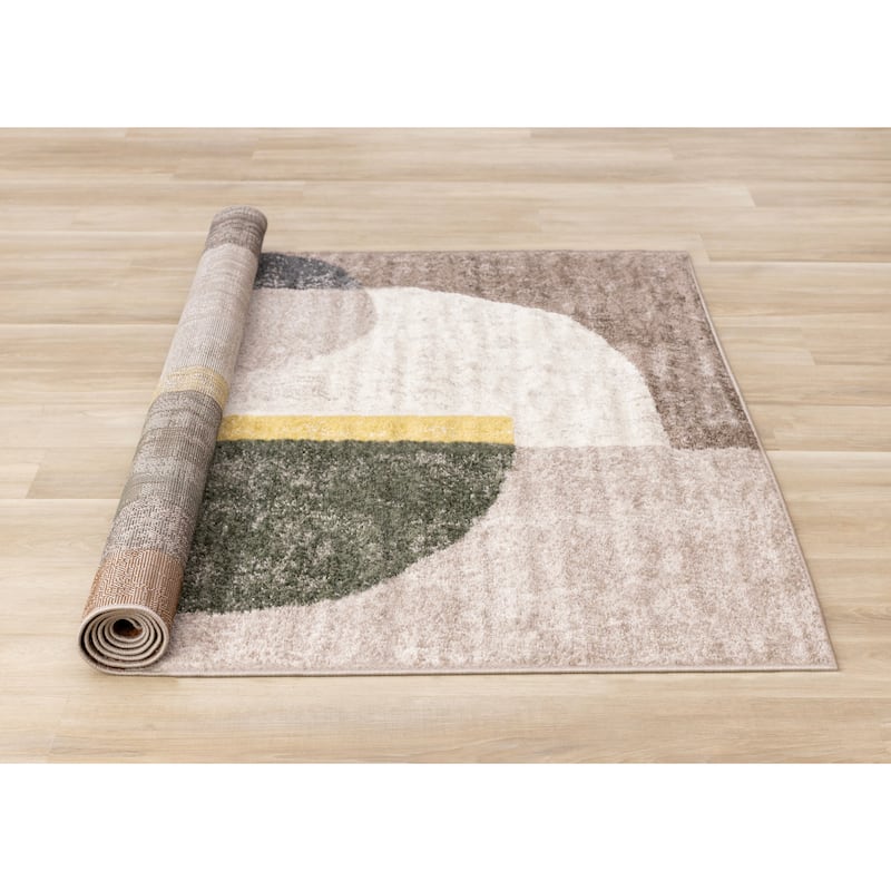 Cream Green Yellow Geometric Area Rug