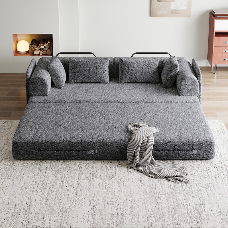 78.7-Inch Convertible Sleeper Sofa Bed With Cylindrical Pillow,Folding Sofa Bed With Side Pocket