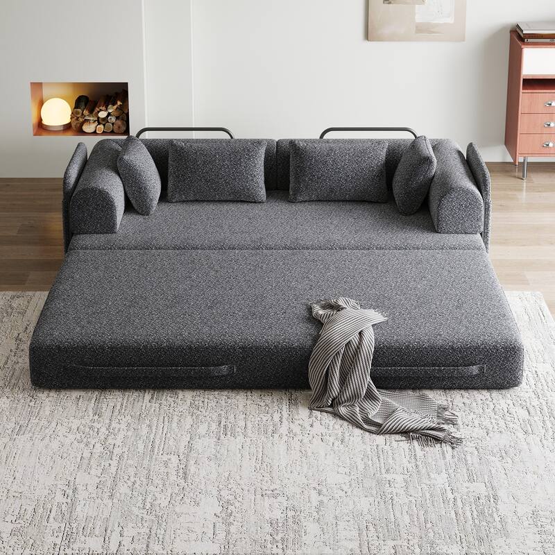 Roomfitters 78.7" Convertible Chenille Sofa Bed, Folding Sleeper Couch with Cylindrical Pillow and Side Pocket, Lounge Sofa