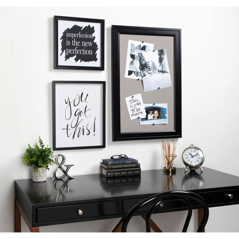 DesignOvation Bosc Framed Gray Linen Fabric Pinboard