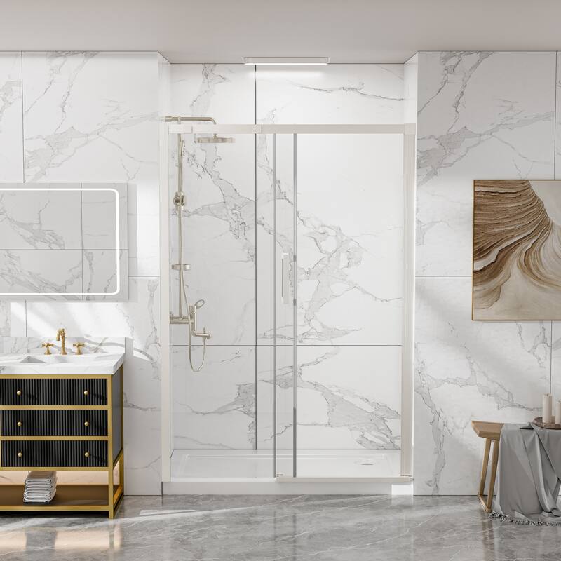 Modland 44-48" x 74'' Adjustable Sliding Shower Door, 5/16" SGCC Tempered Glass, Framed Enclosure with 304 Stainless Handle