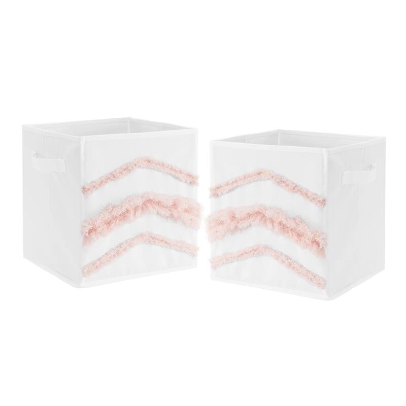 Boho Bohemian Foldable Fabric Storage Bins - Blush Pink and White Farmhouse Shabby Chic Designer Modern Minimalist Tufted