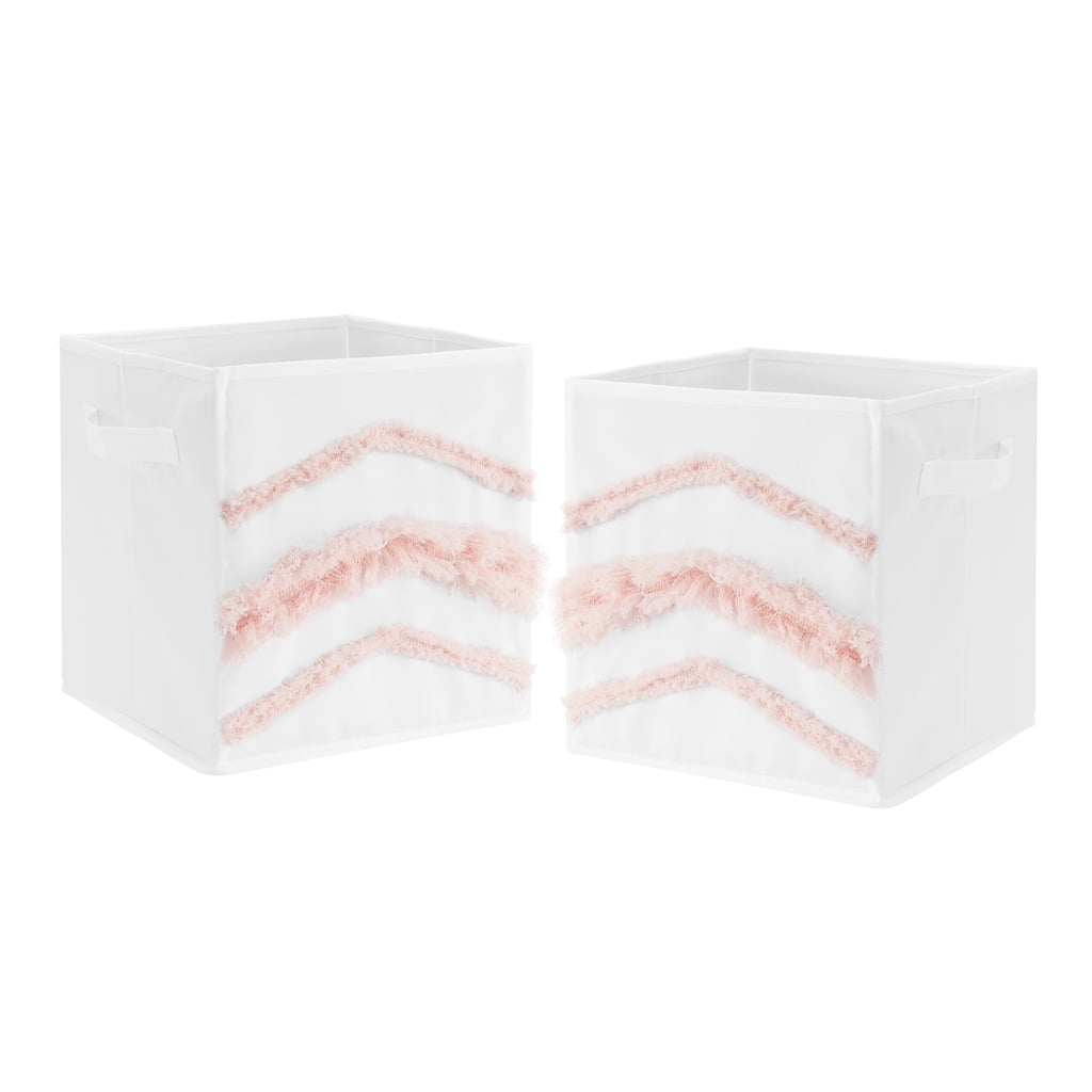 Boho Bohemian Foldable Fabric Storage Bins - Blush Pink and White Farmhouse Shabby Chic Designer Modern Minimalist Tufted