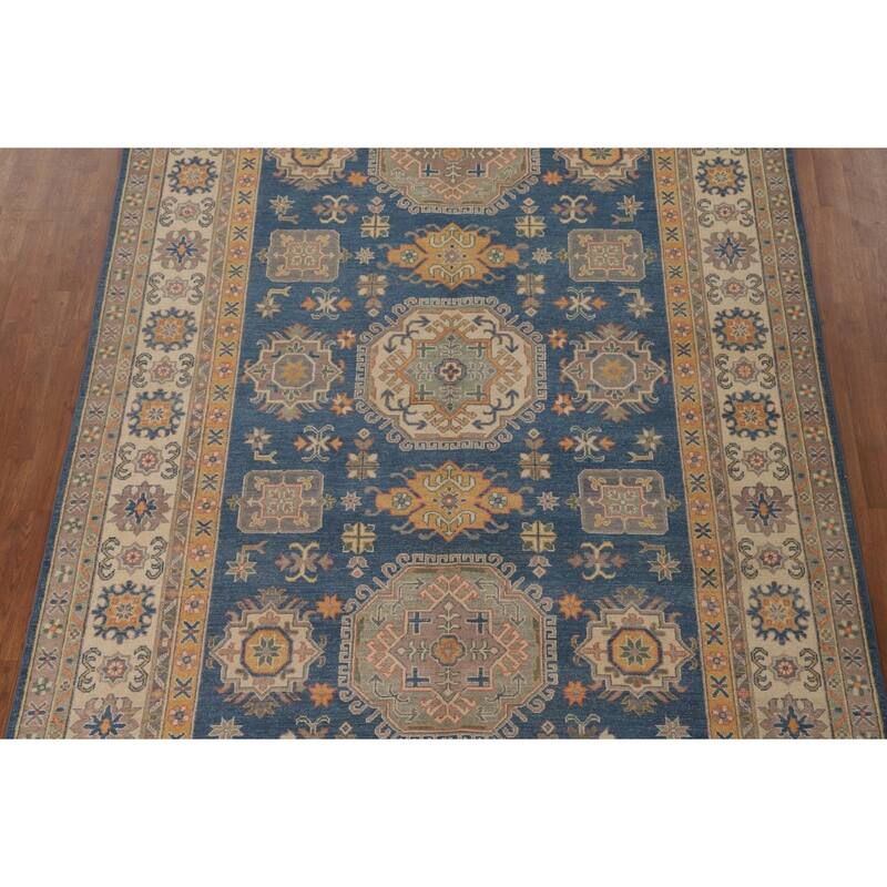 Blue Kazak Living Room Area Rug Handmade Wool Carpet - 6'8" x 9'9"