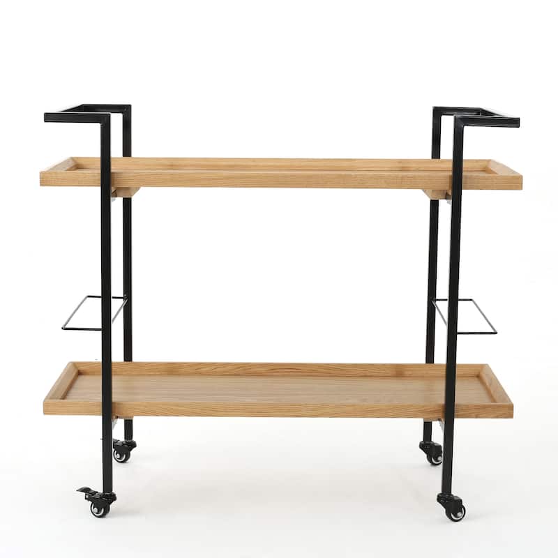 Gerard Modern Industrial 2-Tier Wood Bar Cart with Wheels by Christopher Knight Home - 38.00" W x 16.10" D x 33.00" H