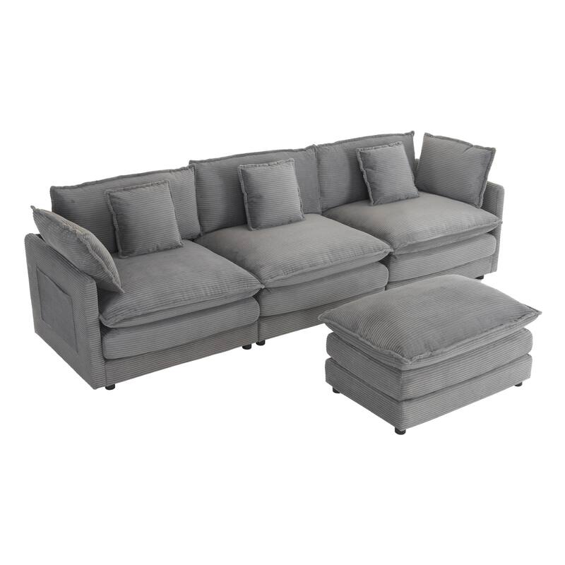 3-Piece Chenille Modular 5-Seat Sofa Set (3+2 Chairs) with 6 Pillows