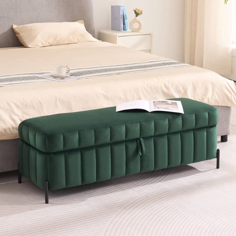 49.2"W Modern Storage Bench,Bedroom Ottoman Bench with Metal Legs - Green