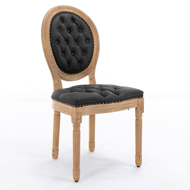 Grondin French Style King Louis Back Side Chair Set of 2, Dining Chairs with Faux Leather Upholstery and Rubberwood Frame