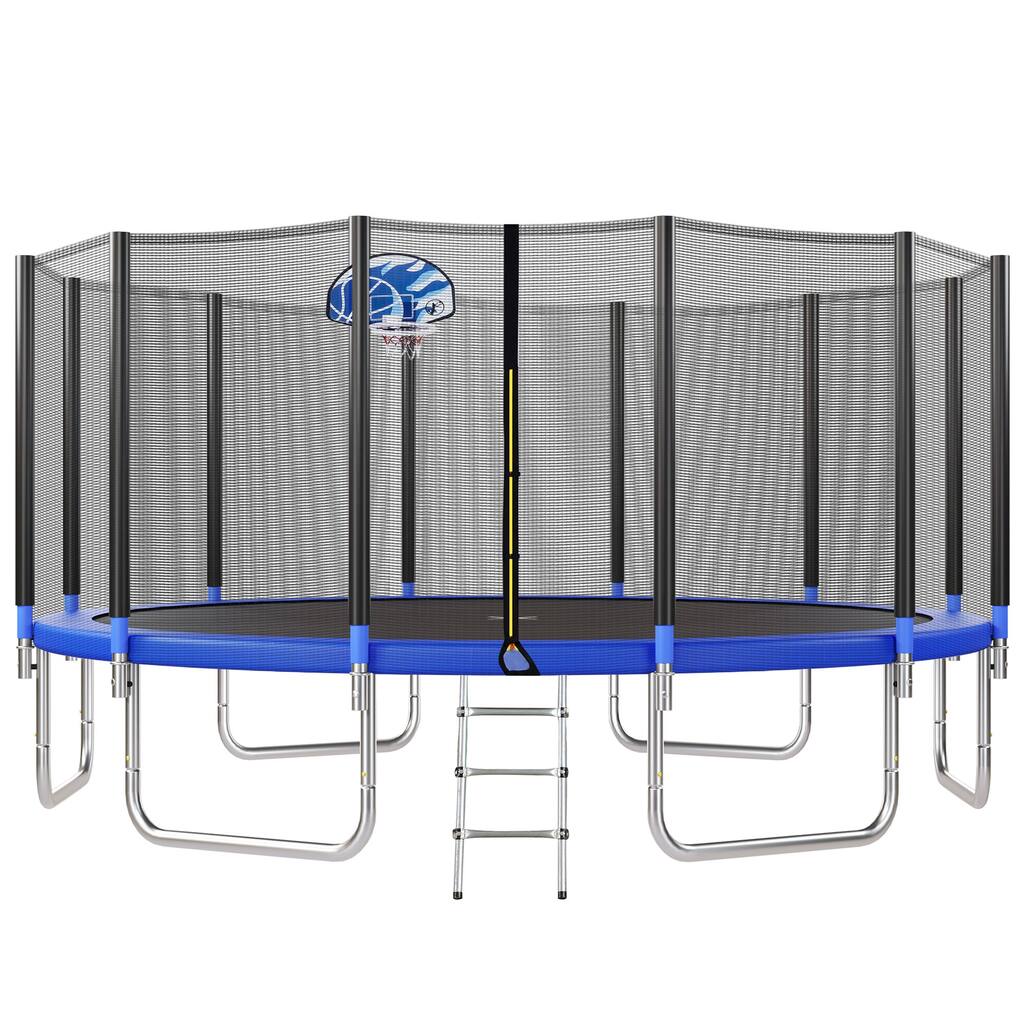 16FT Trampoline for Kids with Safety Enclosure Net, Basketball Hoop and Ladder, Easy Assembly Round Outdoor Recreational