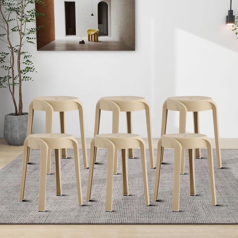 Classic Stackable Plastic Stools - Set of 6 - Khaki