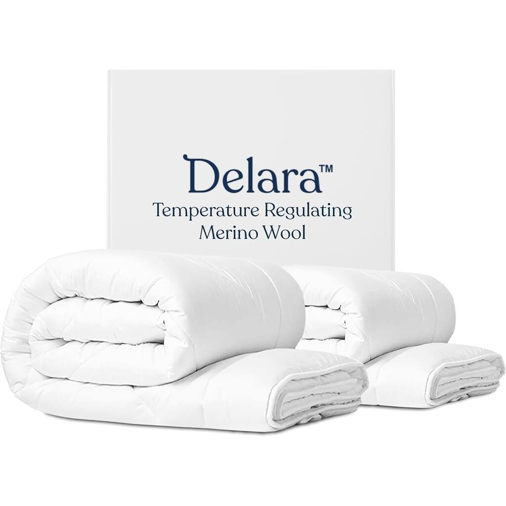 Delara Organic Merino Wool Duvet Insert - GOTS, OEKO-TEX & Woolmark Certified, 400TC Organic Cotton Shell, 500 GSM All-Season
