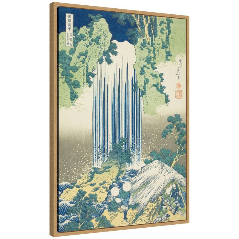 Kate and Laurel Sylvie Katsushika Hokusai Yoro Waterfall in Mino Province 1833 Framed Canvas by The Art Institute of Chicago - 23x33 - Brown