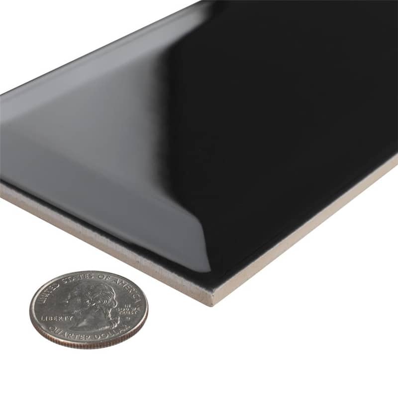 Merola Tile Crown Heights Beveled Glossy Black 3" x 6" Ceramic Wall Tile