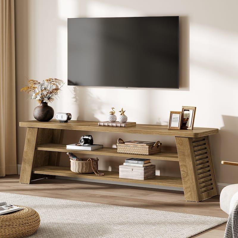 TV Stand for 60 Inches TVs, Farmhouse Low Entertainment Center - Brown