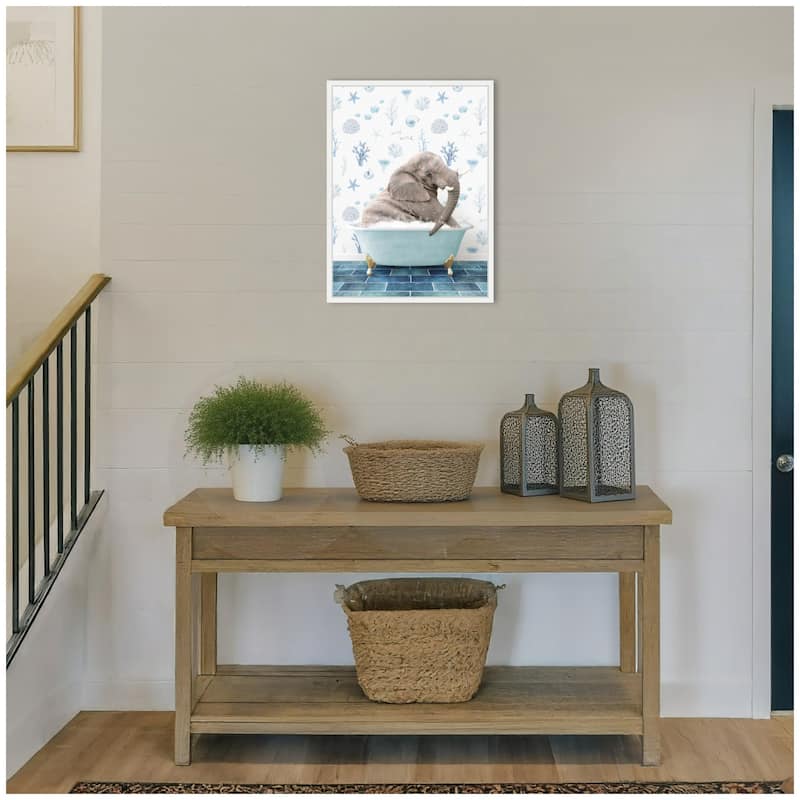 Kate and Laurel Sylvie Young Elephant in Under the Sea Bathtub Framed Canvas by Amy Peterson