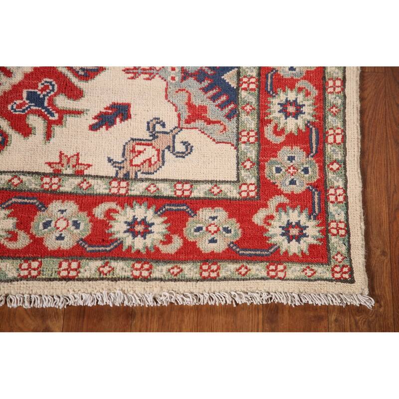 Ivory / Beige Kazak Oriental Accent Rug Hand-Knotted Wool Carpet - 3'2"x 4'8"