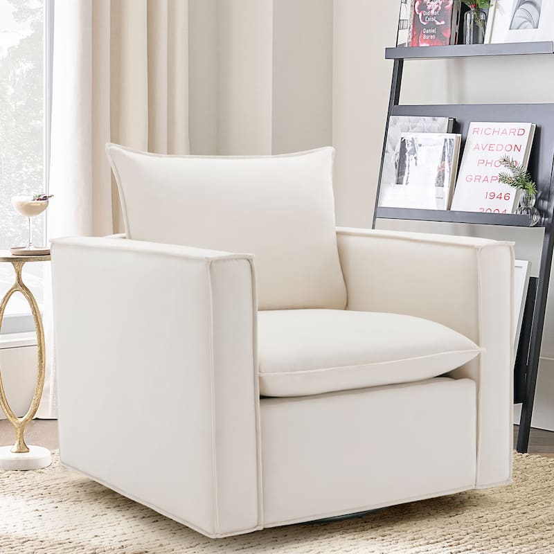 Swivel Accent Chair, 34'' Wide Upholstered Arm Chair with Plump Back Pillow, Modern Sofa Living Room Chair for Bedroom, Corner - 1 - Beige