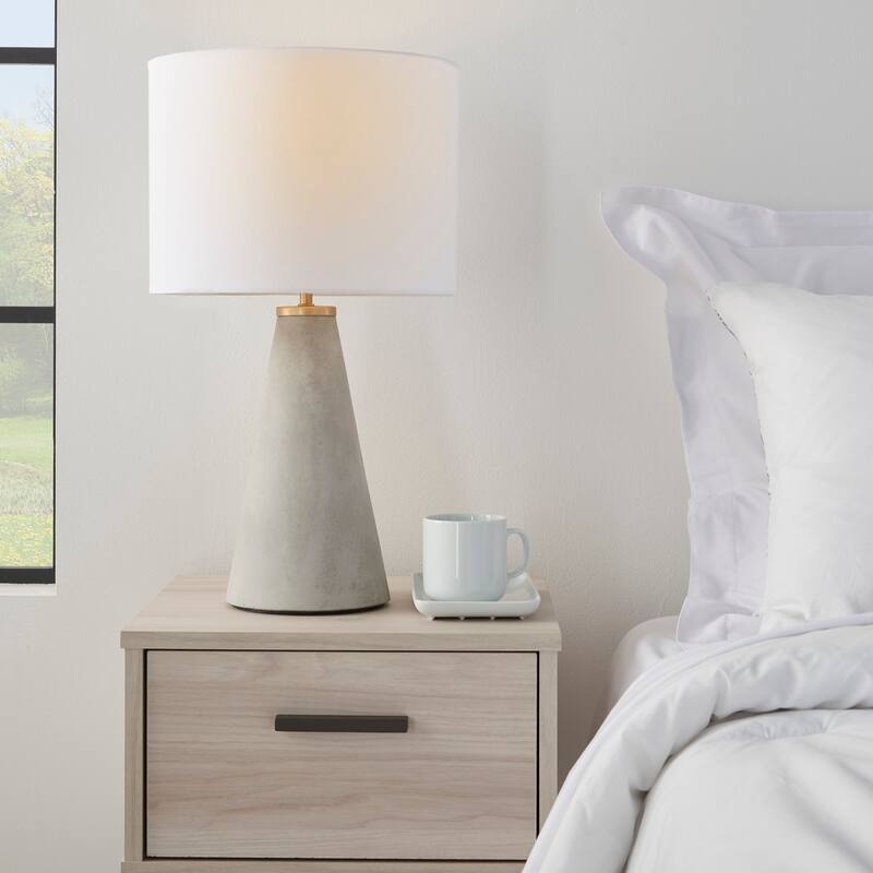 Nourison 22" Modern Grey Cement Triangle Table Lamp