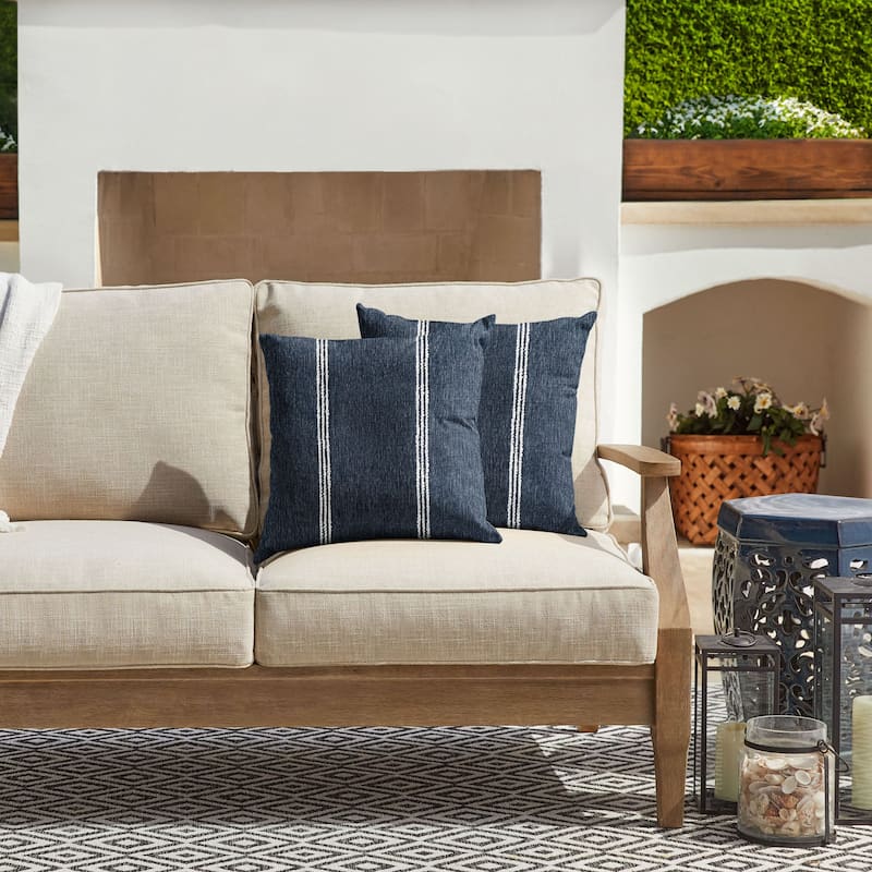 Sorra Home Sunbrella Outdoor Knife Edge Pillow Set of 2 - 20 in H x 20 in W x 6 in D - Lengthen Indigo