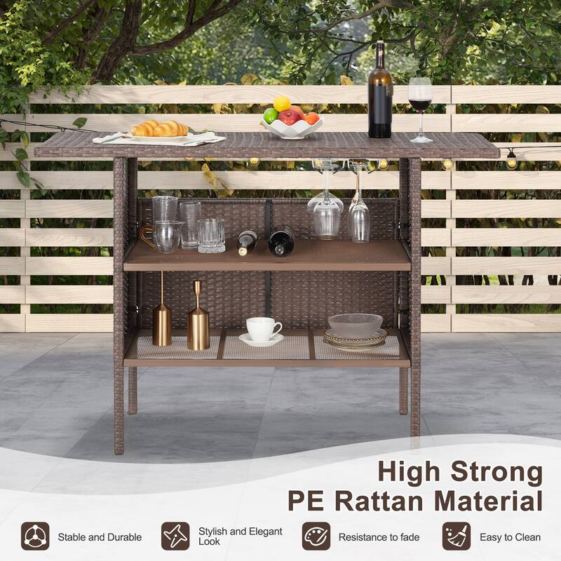 AVAWING Patio PE Wicker Bar Table Rattan Bar Counter Table
