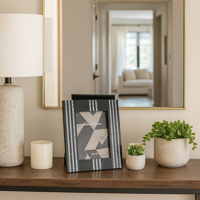 Resin Wood Picture Frame Striped Accents Modern Decor - 5x7" Black