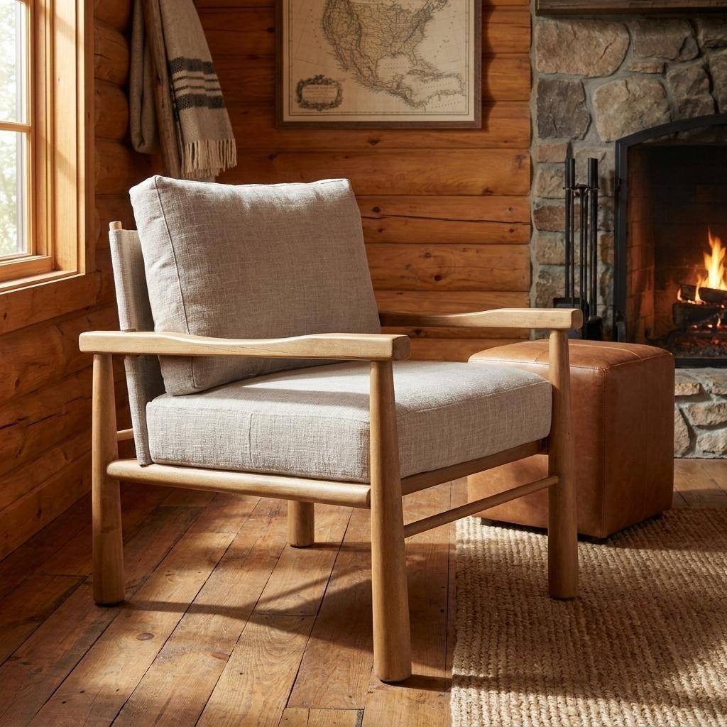 HomeRoots 30" Gray And Light Brown Fabric And Solid Wood Lounge Chair - 30.00 in. x 31.00 in. x 26.50 in.