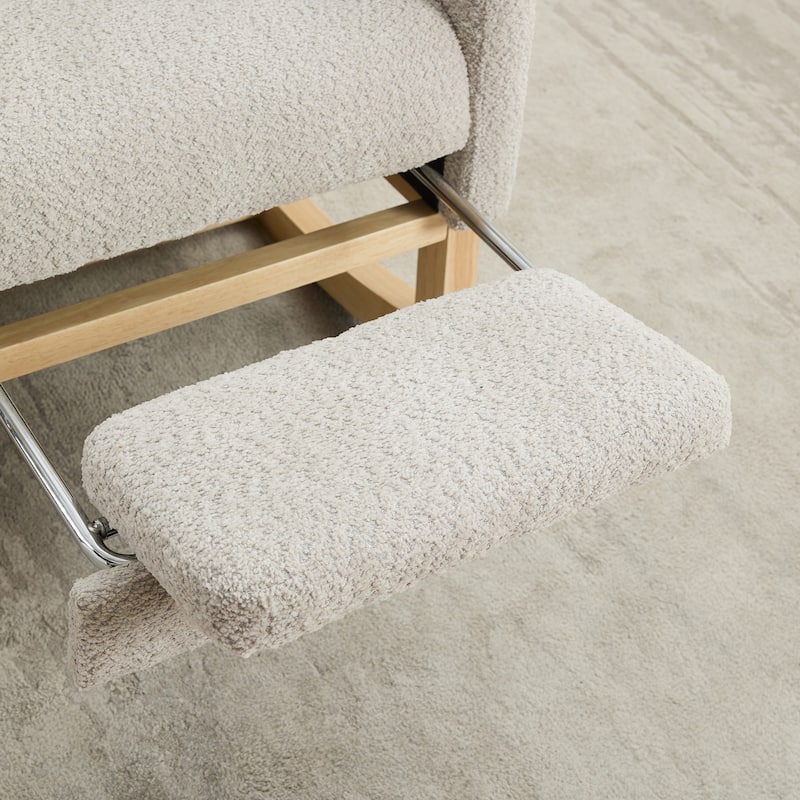 Light Gray Nursery Rocking Chair High Back Glider Chair Armchair with Retractable Footrest and Side Pocket