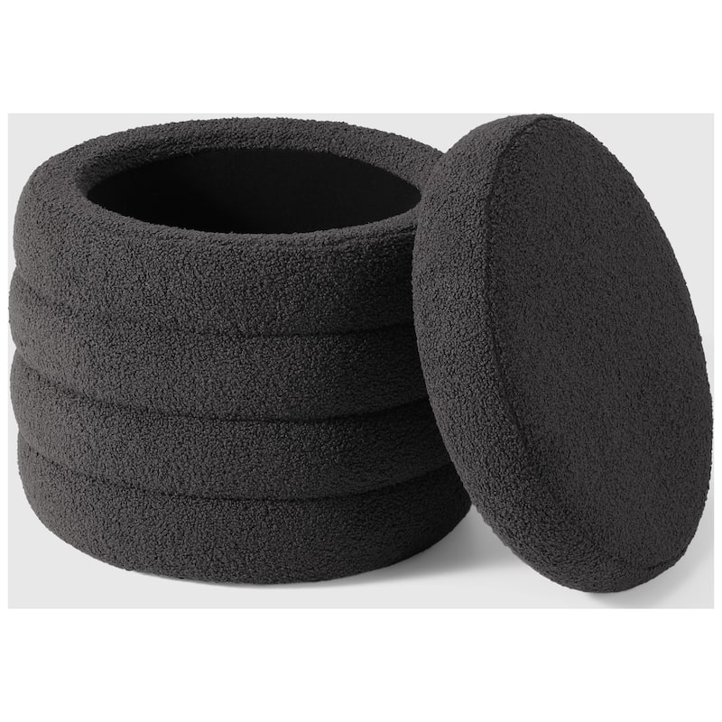 Bayville 16" Tall Sherpa Round Ottoman With Storage
