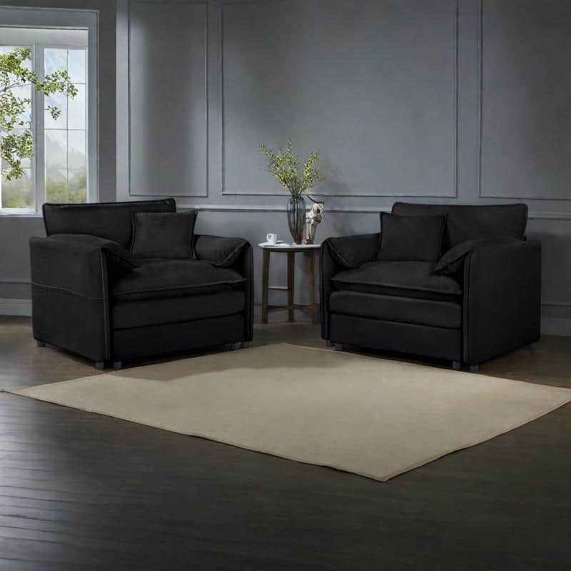 2-Pieces Chenille Accent Sofa Chair Set of 2 with Oversized Armchairs and 29.92" Deep Seats (800lb Capacity)