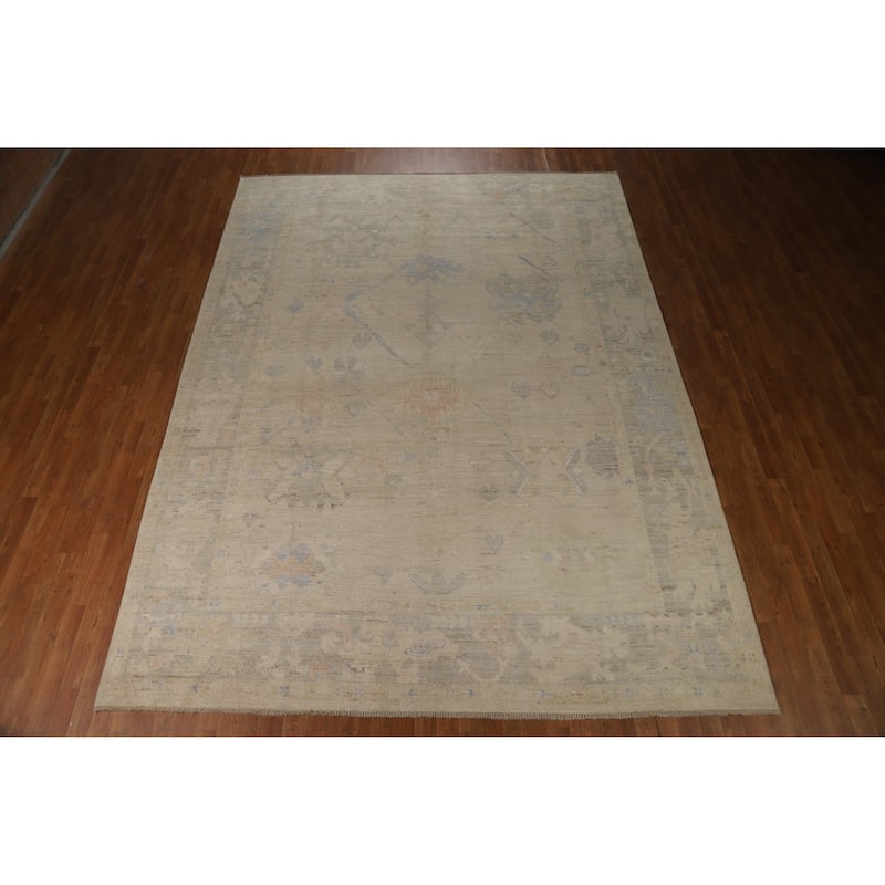 Floral Vegetable Dye Oushak Turkish Ug Handmade Wool Carpet - 8'10"x 12'0"