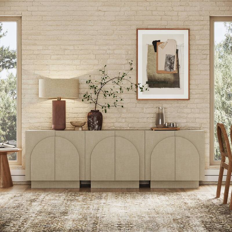 Iris Wooden Accent Cabinet, Sideboard Credenza or TV Stand with Arched Cabinet Doors and Adjustable Shelves