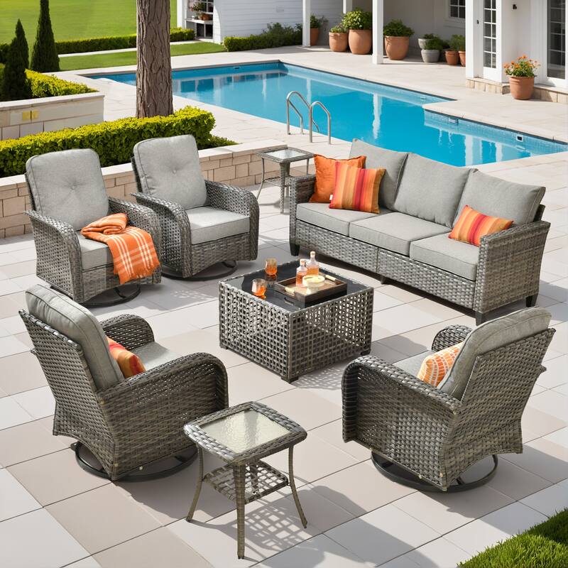 XIZZI Outdoor Patio Furniture Grey Wicker Conversation Seating Set - 8-Piece - Dark Grey